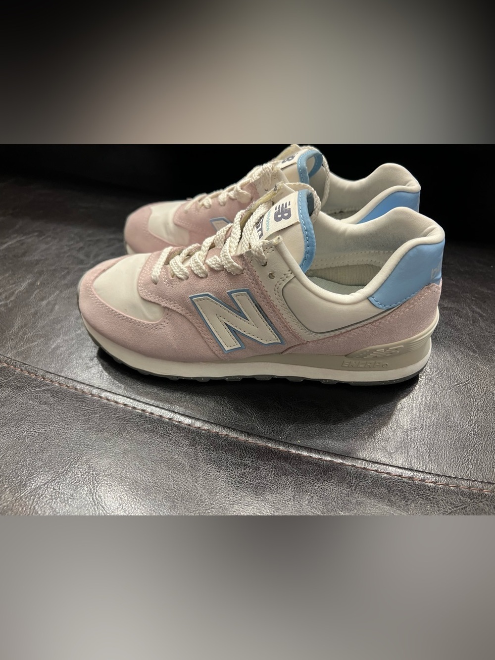 New Balance 574 Low Top Lace-Up Suede Stone Pink Blue Haze WL574QC - Picture 5 of 11